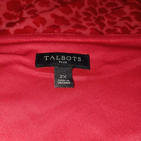 Talbots Plus Womens 2X Red Velvet Burnout Animal Print Blouse Luxe Holiday Party - Picture 2 of 6